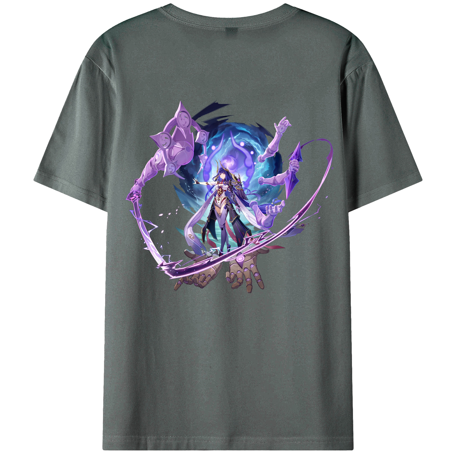 げんし神 雷電将軍 らいでんしょうぐん genshin Raiden Shogun 綿100％ メンズ半袖Tシャツ（バックプリント） 通気性